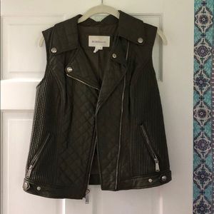 BCBG faux leather forest green vest